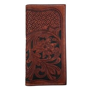 Ranger Belt Co H-02A Rodeo Wallet Tooled Leather Chestnut Western Snap Closure